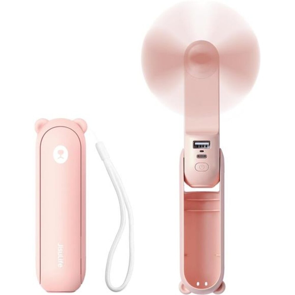 "3-in-1‎ Handheld Mini Fan: USB Rechargeable, Power Bank & Flashlight (Pink)"